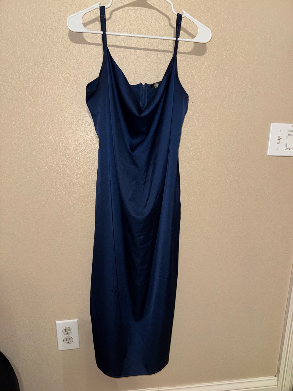Navy Slip Midi Dress with Cowl Neck